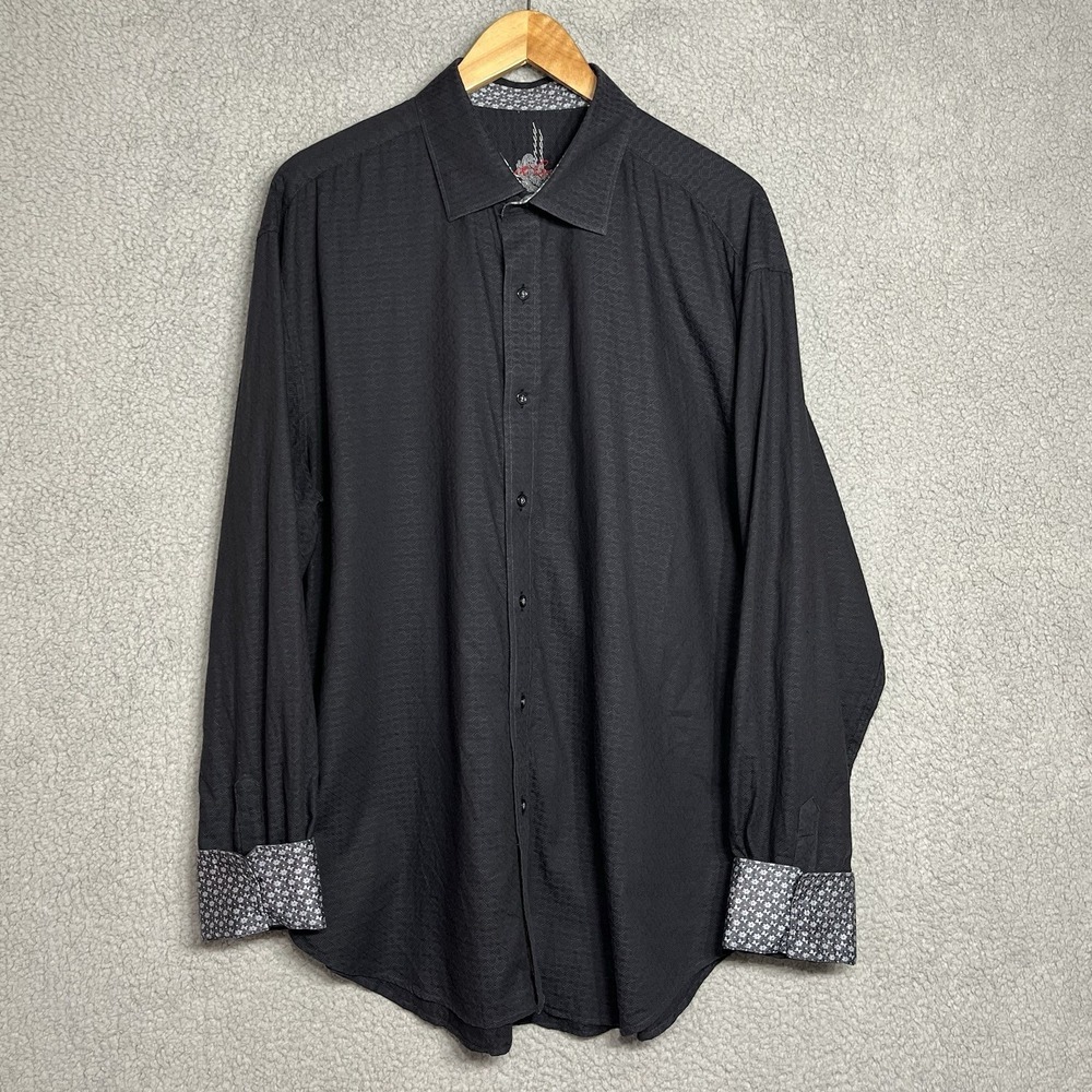Robert Graham Shirt Men 2XL Black Geometric Long Sleeve Contrast Cuffs Paisley